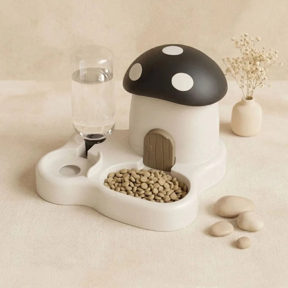 Distributeur automatique 2 en 1 pour animaux - Design Champignon, grande capacité, séparation sec/humide, réservoir d'eau par gravité