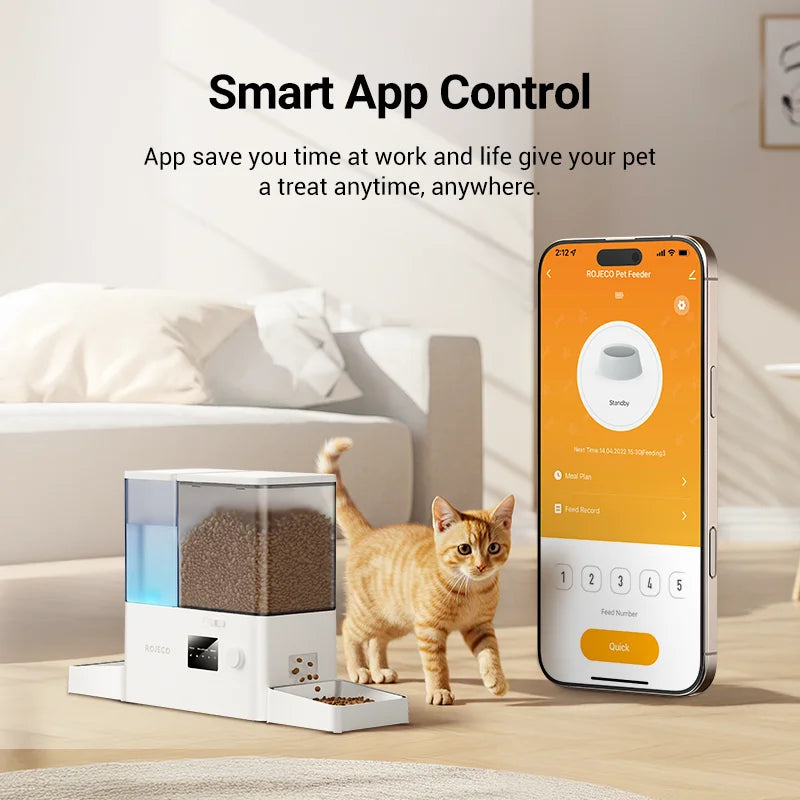 ROJECO 8,5L Distributeur automatique pour animaux avec fontaine à eau - WiFi, application, 5L nourriture + 3,5L eau par gravité