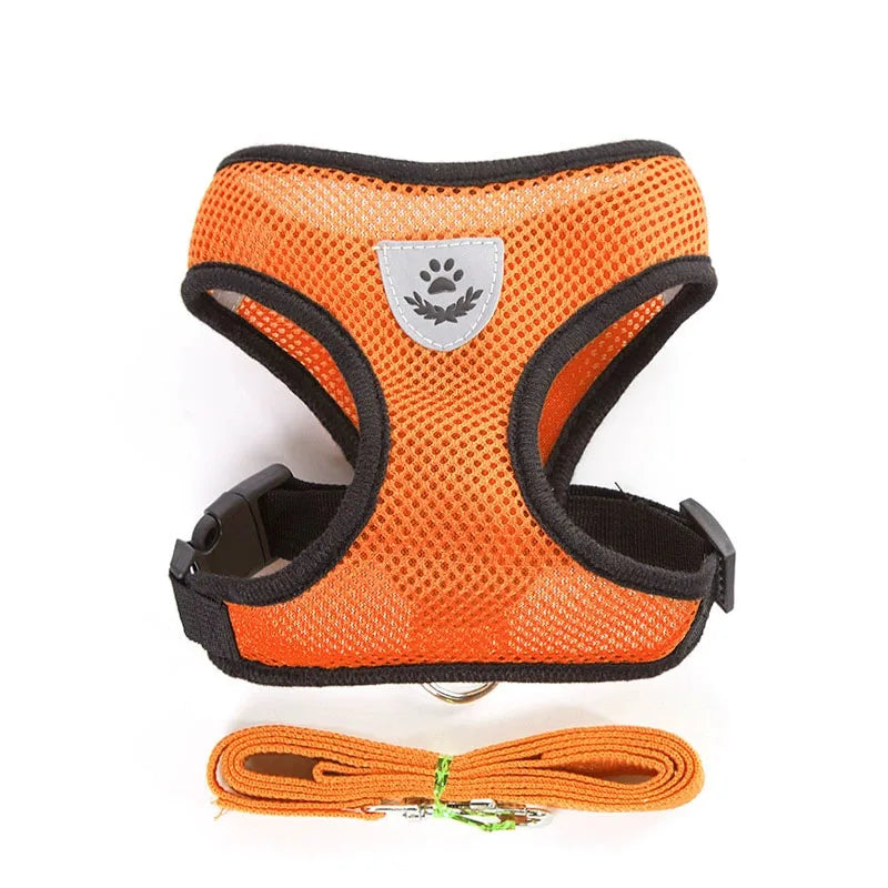 Harnais Mesh Respirant pour Chat et Chien – Réglable avec Laisse, Bandes Réfléchissantes