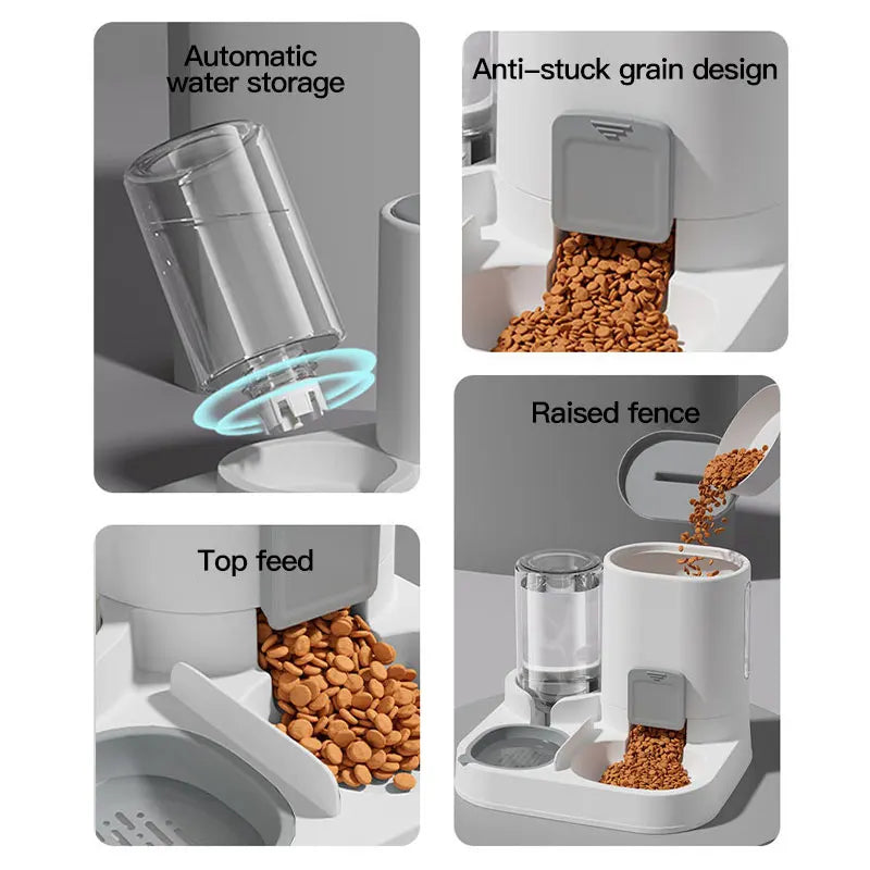 Distributeur d'eau et de nourriture automatique par gravité pour chat - Grande capacité, design anti-déversement tout-en-un