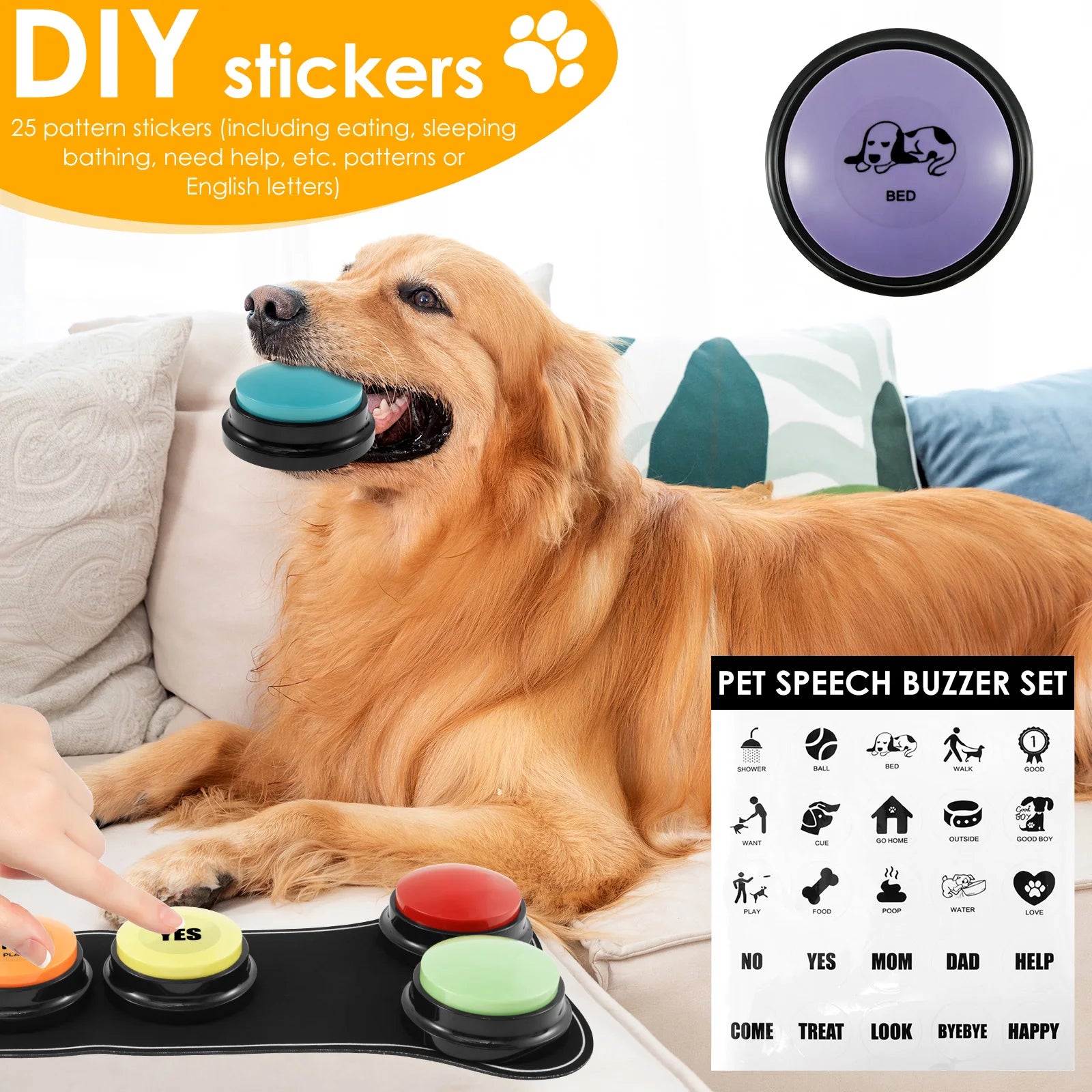 Boutons de Communication pour Chien – Lot de 6, Tapis Antidérapant, Enregistrement Vocal 30 Secondes pour Dressage