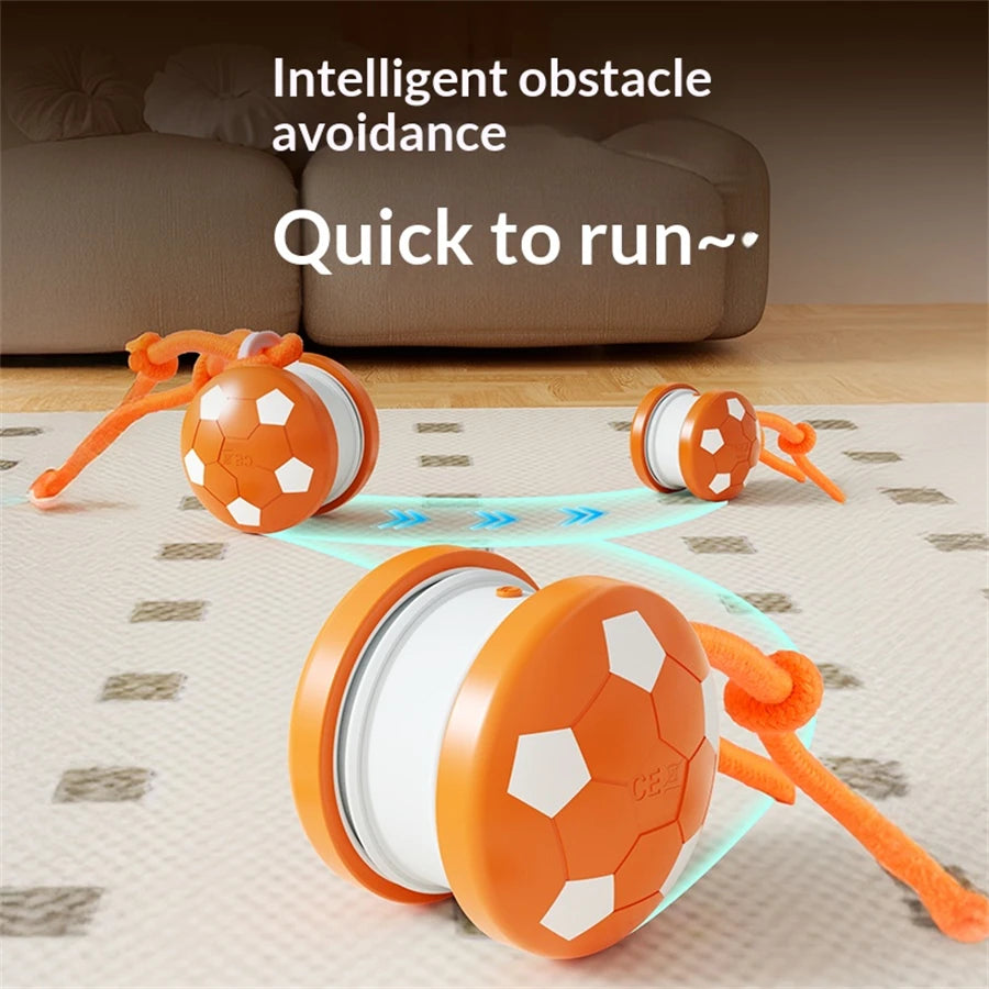 Balle Interactive Électrique pour Chiens et Chats – Double Roue Rotative, Rechargeable USB, Forme Ballon de Football avec Ficelle