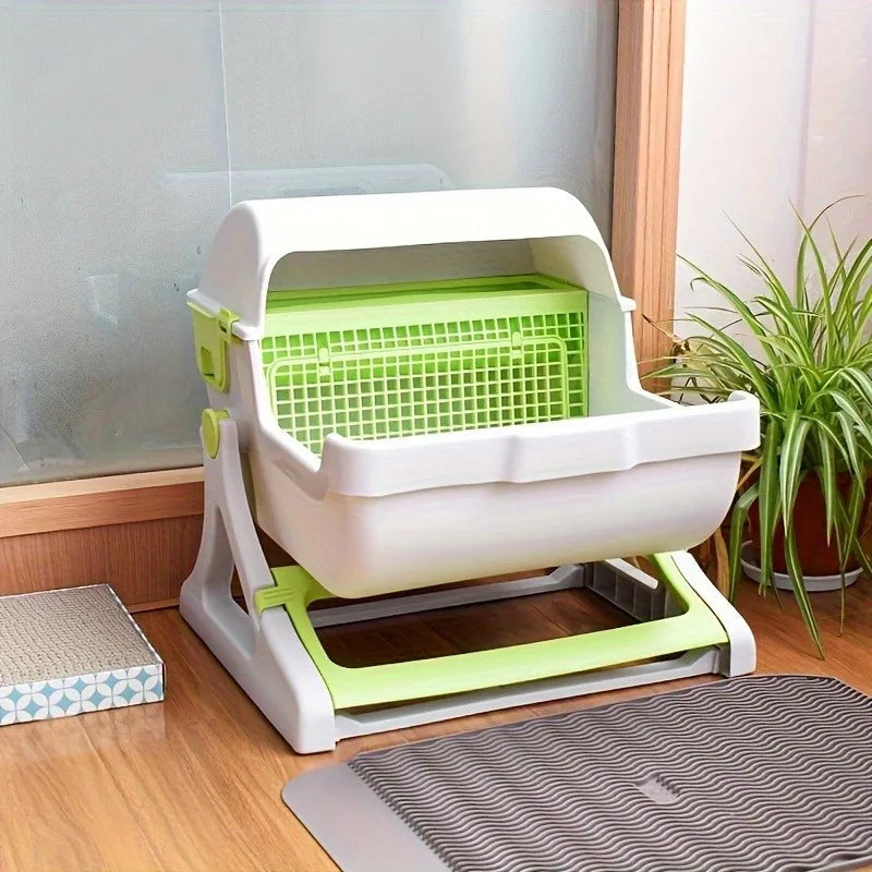 Bac à litière autonettoyant sans électricité pour chat - Sans pelle, plastique ABS durable