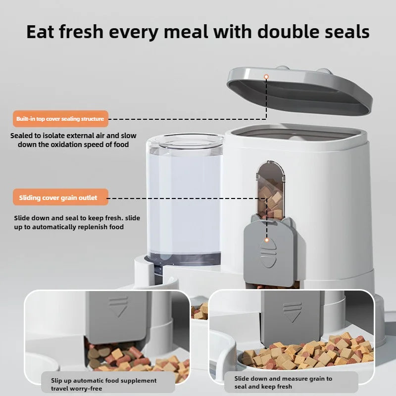 Gamelle Automatique pour Chat avec Design Anti-Déversement et Fontaine à Eau - Distributeur de Nourriture pour Petits, Moyens et Grands Chats et Chiens